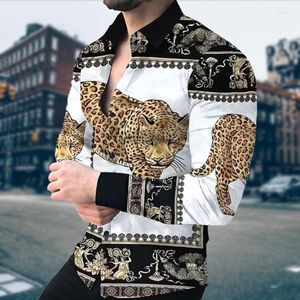 Casual Shirts Fashion Men Oversized Mature Shirt Tiger Print Long Sleeve Tops Men's Clothes Cardigan High Quality Home