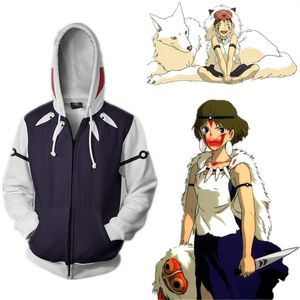 Japan Anime Prinzessin Mononoke Hime Miyazaki Hayao Casual 3D Cosplay Kostüm Langarm Sport Mantel Zipper Jacke Hoodies234z