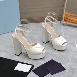 P* Top Quality Womens Silk Sheepskin High Platform Spring Summer Shoes Sandal Block Heel Closed Toe Ankle Strap