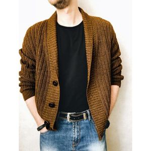 Men's Sweaters S-3XL Mens Cable Knit Cardigan Chunky Knitted Jacket V Neck Shawl Collar Single Buttoned Knitwear Overcoat Outerwear Men Clot