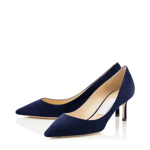 Marca de moda feminina bombeia sandálias famosas Londres Romy 60 mm Itália senhora perfeita azul camurça preta pontual designer de designer de casamento Party High Heels Box Sandal Box EU 35-43