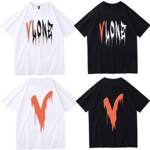 Vlone Original Design Men's T-shirts Vlone Logo Summer Cartoon Collarless Short Sleeve Letter Löst mångsidiga toppar T-shirts Black White Red Grey VL108