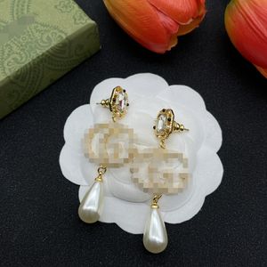 High Classic 18K Gold Plated Stud Designer Double g Earring Luxury Geometric Crystal Heart-shaped Couple Earrings for Woman Wedding Birthday Party Gifts GE-087