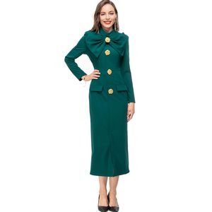 Women's Runway Dresses Stand Collar Bow Detailing Long Sleeves High Street Fashion Vestidos Wear