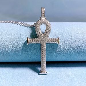 Handmade Moissanite Diamond Cross Necklace 100% Real 925 Sterling Silver Party Wedding Pendants Necklaces For Women Men Jewelry