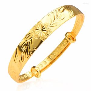 Armreif, modisches Armband, Blumenmuster, verstellbar, Gold, Damen, elegant, schlicht, Markenschmuck, schöne Zusammenstellung. BR70095