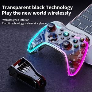 Wireless RGB Gamepad Joystick för Switch PS3 PS4 Android PC Transparent Crystal Gamepad för NS Switch laddningsbar styrenhet