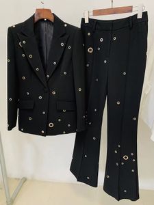 Womens Suits Blazers Tide Marka Retro Moda Tasarımcı Takım Ceket Tek göğüslü Metal Delik İnce Plus Boyut Kadın Giysileri A132