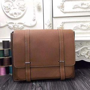 Designer väska märke handväska 35 cm cross body väska män lyxväska handgjorda kvalitet togo läder vax linje sömmar bruna svartblå färger snabb leverans