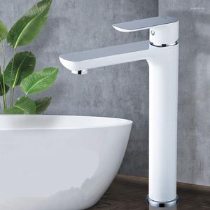 Bathroom Sink Faucets Basin White Total Brass Deck Mounted Faucet Single Hole Tap And Cold Water Mixer Taps