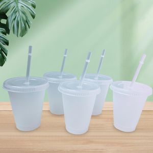 24oz Clear Cup Plastic Mugs Transparent Tumbler Summer Reusable Cold Drinking Coffee Juice Mug with Lid and Straw dh5333