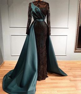 Vintage syrena formalne muzułmańskie sukienki wieczorowe 2023 Iluzja aplikacje koraliki czarne koronki plus size imprezowe suknie urodzinowe vestidos