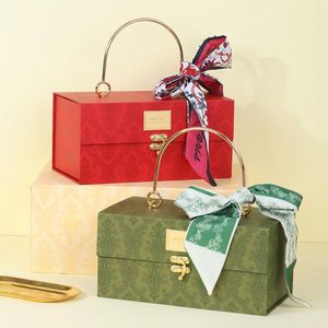 Gift Wrap 1Pcs Handmade Mid-Autumn Fastival Handhold Type Luxury Biscuit Wrapping Party Favors Gift Box DIY Mooncake Box 230316