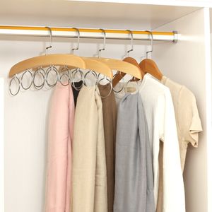 Hangers Racks Tie Scarf Hanger Multifunctional Wardrobe Solid Wood Organizer Storage Metal Closet 6 Rings Scarves Holder Hooks Hangers Rack 230316