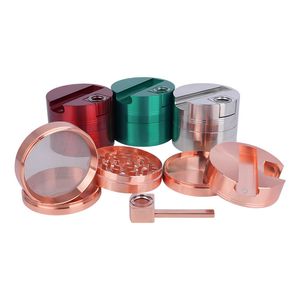 Smoking Colorful Zinc Alloy Multi-Role Dry Herb Tobacco Grind Spice Miller Grinder Removable Glass Filter Bowl Hand Pipes Portable Lighter Stash Case