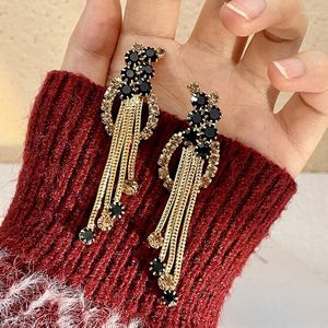 Brincos de backs Autumn e inverno Exagerado Metal Tassel Earclip Temperament Flash Crystal Crystal Longo CLIP VINTAGE