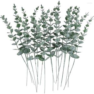 Flores decorativas 24pcs eucalyptus hastes decoração folhas artificiais galhos de vegetação falsa de casamentos decoração floral decoração floral decoração