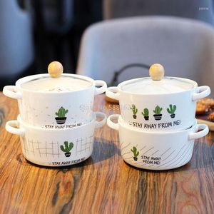 Miski Kaktus Kreatywna ceramiczna miska podwójnie ucha anty-scalding zupa koreański w stylu dużej pojemności makaron
