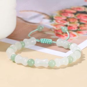 Natural Stone Ice Green Jade Bamboo Woven Bracelets Women Fashion Adjustable Braided Gems Strand Bangles Healing Jewelry Gift