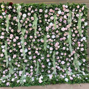 Dekorative Blumen SPR Rosa Lila Waldgrün Gras Blumenwand für Hochzeitshintergrund Roll-up-Stoff
