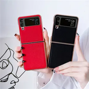 Folding Lychee Grain Vogue Phone Case for iPhone 14 13 Pro Max Samsung Galaxy Z Fold4 Fold3 Flip3 Flip4 S23 Ultra S22 Plus S21 Genuine Leather Plating Business Shell
