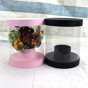 Gift Wrap Transparent Pvc Round Flower Box Hug Bucket Packaging Candy Bar Party Wedding Storage