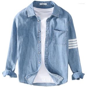 Camisas casuais masculinas 2023 Spring Men Blue Denim Shirt Brand Brand Brand Business Loose Jean Sleeved Male Autumn Classic Fashion Jacket