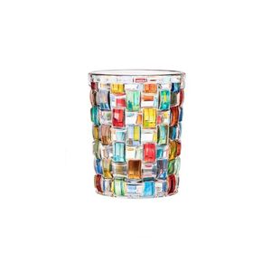 2PCS Dining & Bar Stained Glass Scandinavian Fashion Hand-Painted Pattern Juice Weave Contrast Mug Thickened Glass Mug Woven Whiskey Wine Glass