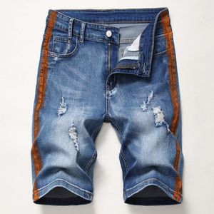 Jeans för män sommartryckta färgränder Jeansshorts Mode Rak passform Stretch Klassisk stil Korta märkeskläder