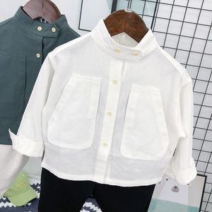 Kids Shirts Children's Wear Boys Shirts Long Sleeve Spring Autumn Children Solid Casual Kids Shirt 2-10 Ages Pockets White Baby Blouses 230317