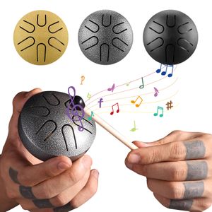 3 inch 6 Notes Steel Tongue Drum Mini Ethereal Drum Percussion Instruments for Meditation Yoga Musical Education Christmas Gifts