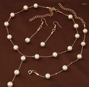 Necklace Earrings Set Fashion Simulated Pearl Jewelry For Women Girl Wedding Statement Bracelet Party Jewellery Gifts