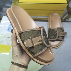 Summer Flat Slippers Women Designer Sliders Fashion Double Buckle Real Leather Solid Platform Sandaler Män Slides Shoes