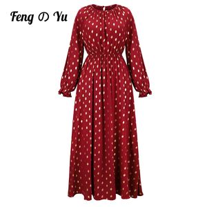 Casual Dresses Muslim Abaya High-End Stamping Print Arab Saudi Elegant Robe Ladies Elastic High Waist Red Headscarf 230317