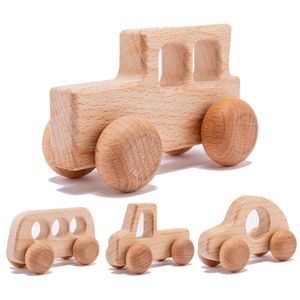 Blöcke 4pc Holz Baby Auto Spielzeug Buche Tier Hunde Cartoon Pädagogisches Montessori Für Kinder Zahnen Beißring 230316