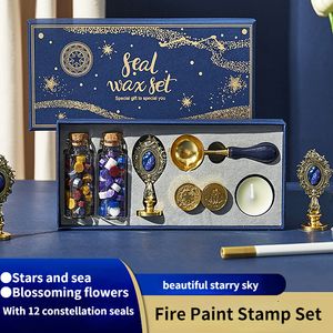 Frimärken Set Wax Sealing Stamp Seals Creative Starry Fire Paint Particlegift Box Envelope Craft Supplies For Card Making 230317