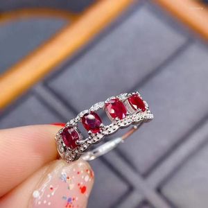 Cluster Rings Natural Burning Pigeon Blood Ruby Gemstone For Women Real 925 Sterling Silver Gift Plant