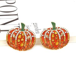 Stud Earrings Pumpkin For Women Girls Rhinestone Crystal Orange Enamel Lovely Cute Gift Hallween Jew N2M0