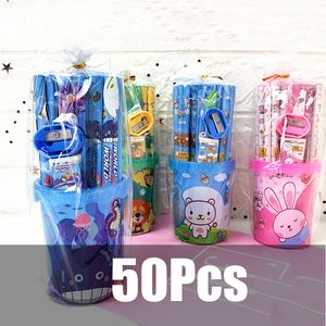 Pencils 50pcs Cartoon HB 1pcs Ruler Eraser Sharpener Stationery Set Student School Office Supplies 230317