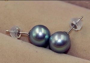 Studörhängen Fotunning 10-11mm Natural South Sea Grey Round Pearl Earring 18K White Gold For Women smycken