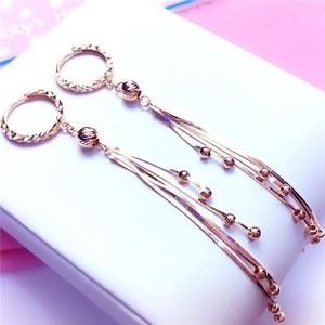 Dangle Earrings 585 Purple Gold Soft Chain Fringe Round Bead Long For Women14k Rose Elegant Luxury Engagement Dinner Jewelry