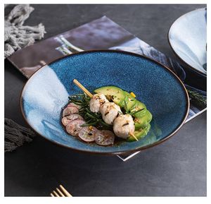Miski nordyckie minimalistyczne kreatywne domowe restaurację ceramiczną płytką miskę 8,7 cala niebieska reakcja pieca zmienna szklana talerz czapki głębokie
