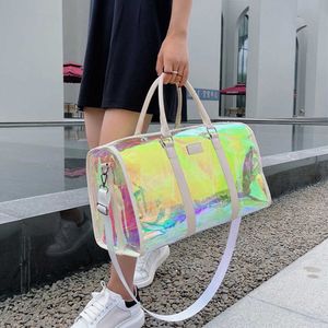 Duffel Bags Colorful Shiny Luggage Bag Transparent Sports Fitness for Men and Women Short Distance Business Travel Large Capacity 230316