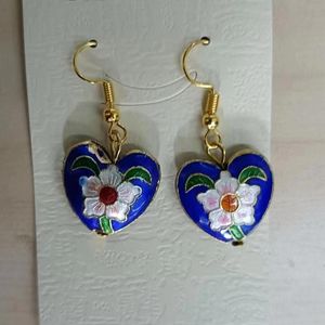 Kişiselleştirilmiş Cloisonne Emaye Çiçek Aşk Kalp Çekme Küpe Toptan Etnik Takı Çin Geleneksel Handcraft Eardrop Bayan Aksesuarlar 10 Çift/Lot