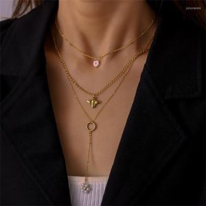 Colares pendentes Wesparking emo em aço inoxidável ouro banhado três camadas de abelha colar de pérola Chain Clavicle para mulheres