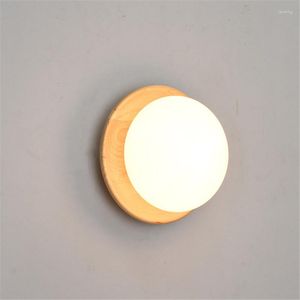 Lampada da parete 18 cm disco in legno di noce moderna camera da letto semplice G9 lampadina LED da comodino 15 cm sfera di vetro