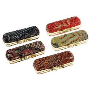 Lip Gloss Chinese Traditional Style Handmade Lipstick Case Storage Box Holder With Mirror Random Color