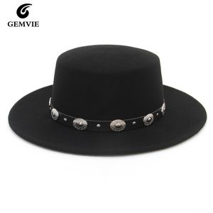 Hüte mit breiter Krempe, Eimerhüte, 100 % Wolle, für Damen und Herren, Pork Pie-Hut, Dad-Fedora-Hut aus Wolle, flacher Fedora-Hut für Dame, Gentleman, Gambler, Bootsfahrer, Cowboy-Trilby-Hut, Größe 55–57 cm, 230317