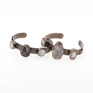 Bangle 5PS/Lot Antique Copper Retro Wholesale Böhmen Agate Geode Natural Stone Vintage Armband för kvinnor Män utsökta gåvor