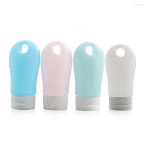 Depolama Şişeleri 4pcs 60ml Seyahat Şişesi Sızdırılmamış Silikon Doldurulabilir Sıkılabilir Tüp Kozmetik Tuvalet Şampuanı İçin Anahtarlık Kancası